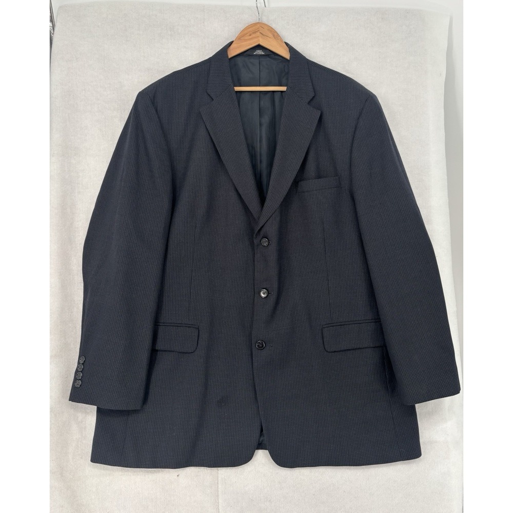 Haggar Navy Patterned Men's 48L Blazer Sport Coat Suit Jacket Office Interview